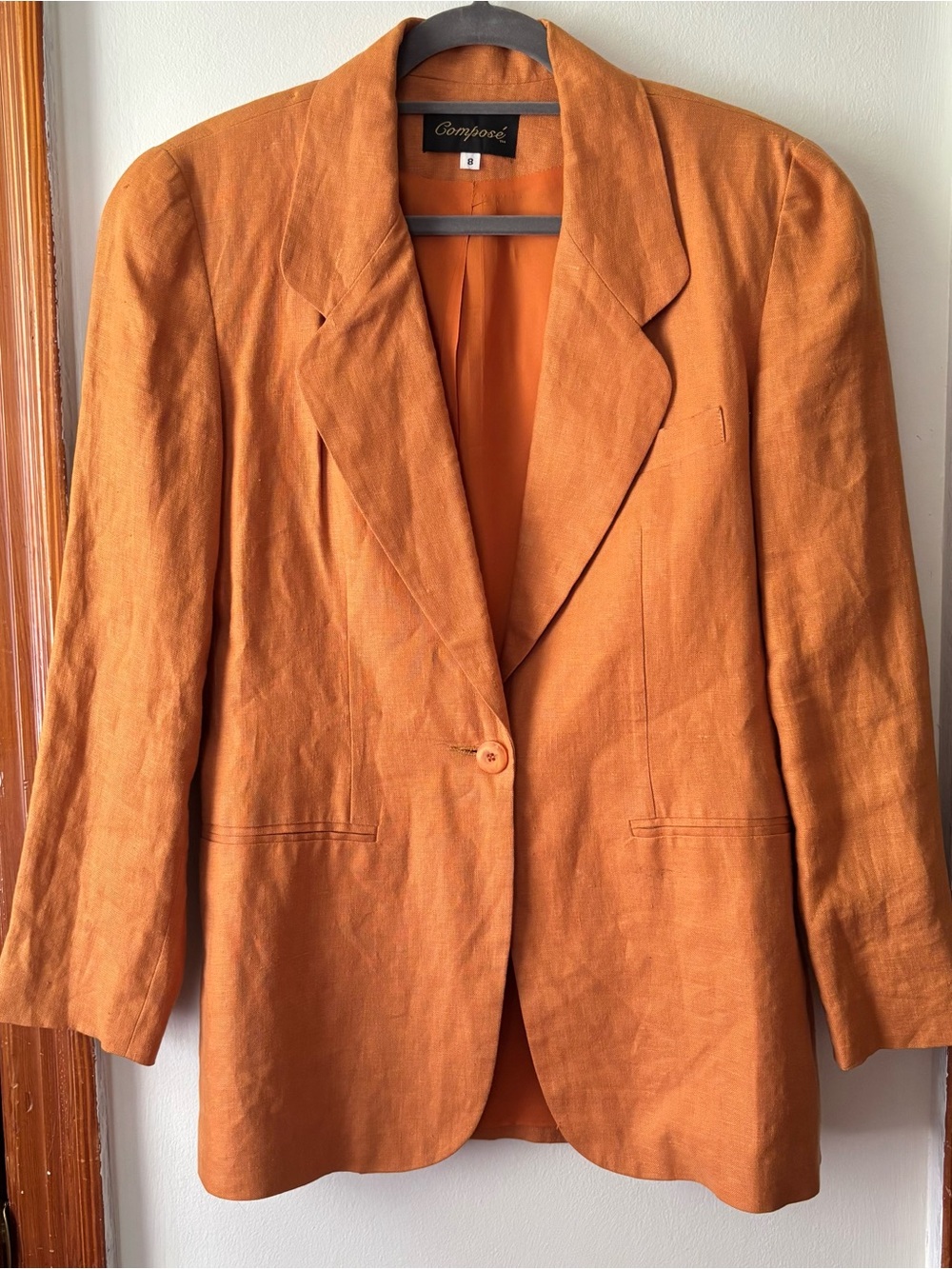 Vintage Women's Orange Linen Single-Button Blazer
